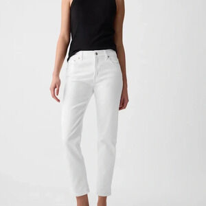 CAbi White Slim Boyfriend Jeans with Raw Hem